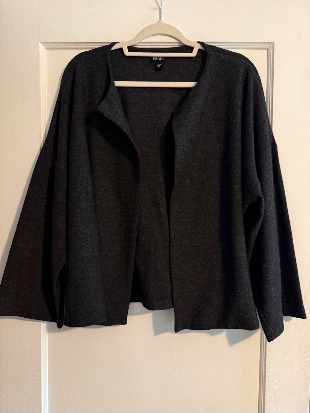 Vintage Eileen Fisher Wool Wide Sleeve Coquette Open Jacket Charcoal Grey Large